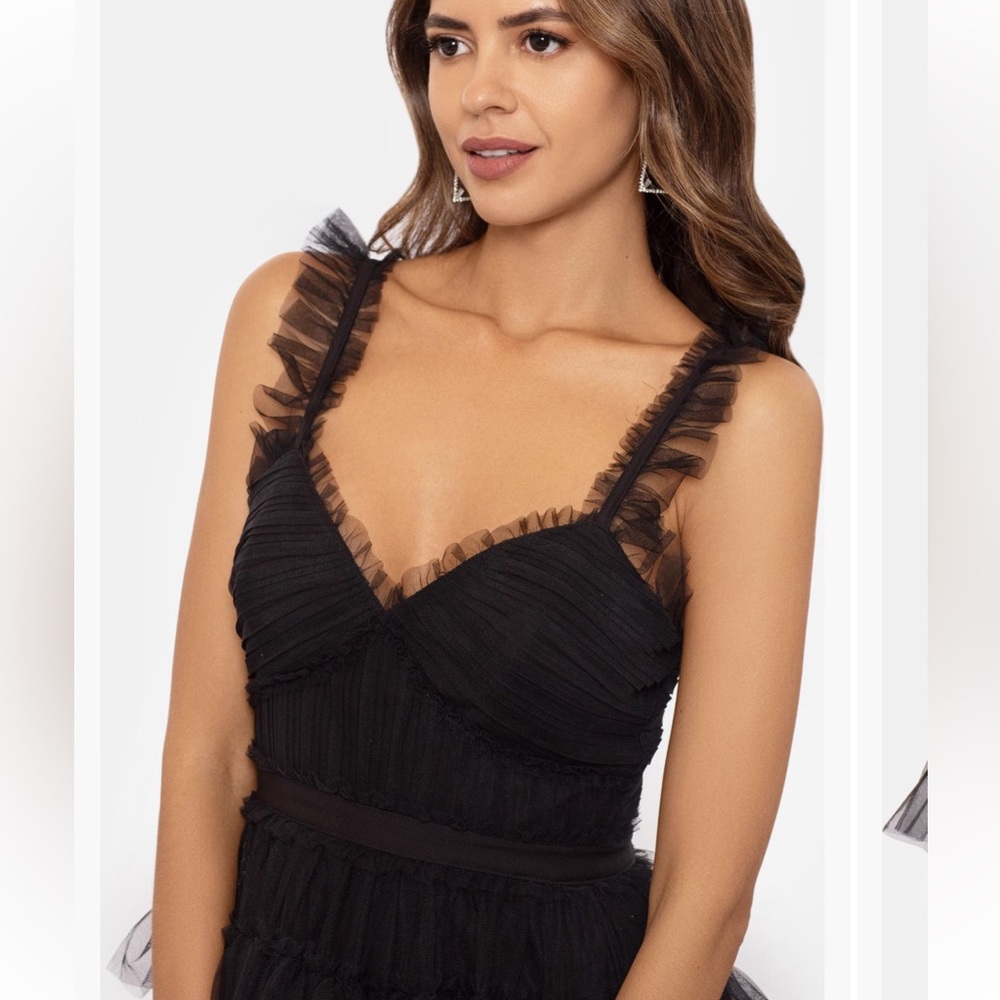 Betsy & Adam Tiered Ruffle Tulle Gown Black - Picture 3 of 12